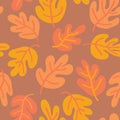 Vector seamless Oak leaf seaonal background orange, yellow, gold. Autumn pattern of fall leaves For textile, digital paper, Royalty Free Stock Photo