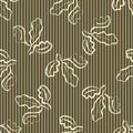 Oak leaf striped seamless vector pattern background. Simple calligraphy brush foliage clusters on sage green brown