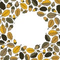 Oak leaves and acorns with blank round place