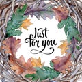 Oak leaves frame in a watercolor style. Royalty Free Stock Photo