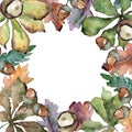 Oak leaves frame in a watercolor style. Royalty Free Stock Photo