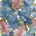 Oak leaves pattern in a watercolor style. Royalty Free Stock Photo