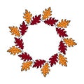 Oak leaves round frame. Wreath of oak leaves. Round frame template for text. Fallen leaves vector Royalty Free Stock Photo