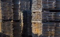 Oak planks for wine barrels stacked in piles elution of tannins Royalty Free Stock Photo