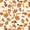 Oak seamless Autumn pattern Royalty Free Stock Photo