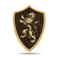 Oak Shield with Medieval Heraldry Lion Royalty Free Stock Photo