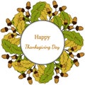 Oak, Thanksgiving Day, in color, liner, round frame 3 Royalty Free Stock Photo