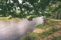 oak tree branches over summer river - vintage effect Royalty Free Stock Photo
