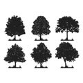 Oak Tree Clipart Forest Silhouette set Royalty Free Stock Photo