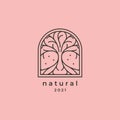 oak tree logo badge vector illustration design, line art nature tree symbol Royalty Free Stock Photo