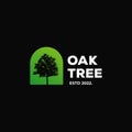 oak Tree Silhouette Picture Wall Frame landscape logo design retro vintage on black background Royalty Free Stock Photo