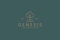 Oak Tree Simple Line Abstract Logo. Genesis Life Nature Concept Design Branding.