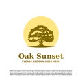 Oak tree sunset logo vector design template Royalty Free Stock Photo