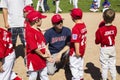 Oak View, California, USA, March 7, 2015, Ojai Valley Little League Field,youth Baseball, Spring, coach speaks to Tee-Ball Divisi Royalty Free Stock Photo