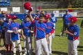 Oak View, California, USA, March 7, 2015, Ojai Valley Little League Field,youth Baseball, Spring, raise their caps when name is a