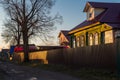 Oak on village street in early spring, Moscow region, Russia