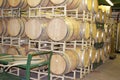 Oak Wine Barrels Stored in a Rack Royalty Free Stock Photo
