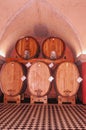 oak wine kegs, in winery cellar Royalty Free Stock Photo