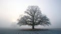 Oak in winter fog Royalty Free Stock Photo