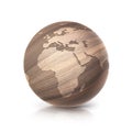 Oak wood globe 3D illustration europe and africa map