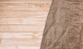 Oak wood texture with crumpled brown paper texture background Royalty Free Stock Photo