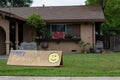 OAKDALE, CALIFORNIA / USA - APRIL 29, 2020: Hand-painted signs in front yards celebrate birthdays with drive-by honking