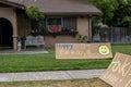 OAKDALE, CALIFORNIA / USA - APRIL 29, 2020: Hand-painted signs in front yards celebrate birthdays with drive-by honking