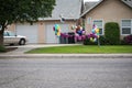 OAKDALE, CALIFORNIA / USA - APRIL 29, 2020: Happy Birthday balloons decorate a front yard of a home
