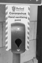 OAKHAM, RUTLAND, ENGLAND Ã¢â¬â December 31 2020: Rutland County Council coronavirus hand sanitising point in Oakham High Street