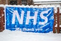 OAKHAM/RUTLAND, ENGLAND- 24 JANUARY 2021: `NHS we thank you` banner ouside a house in Oakham, Rutland, England