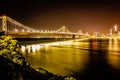 oakland bay bridge in california at night with san francisco sky Royalty Free Stock Photo