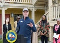 California Governor Gavin Newsom speaking at a Press Conf about the Home Key Housing Program