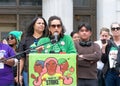 Samia Khattab, Teacher Librarian, speaking at a Teacher Strike Rally in Oakland, CA Royalty Free Stock Photo
