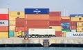 Stacks of shipping containers line the docks at the Port of Oakland Royalty Free Stock Photo