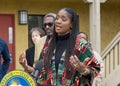 Oakland Coucilmember Carroll Fife speaking at a Press Conf about the Home Key Housing Program