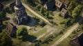 Medieval Elegance from Above: Aerial View of Village and Church