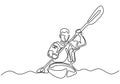 Oar board or Canoe one line continuous drawing. Vector a man doing sport on the sea