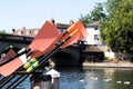 Oars Stacked Next To River Thames At Henley On Thames In Oxfords Royalty Free Stock Photo