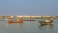 Oarsmen on Ras al Khaimah`s creek Royalty Free Stock Photo