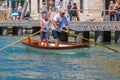 Oarsmen in the Venice Vogalonga regatta, Italy.