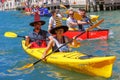 Oarsmen in the Venice Vogalonga regatta, Italy.