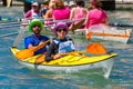 Oarsmen in the Venice Vogalonga regatta, Italy.