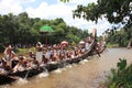 Oarsmen wearing traditional kerala dress participate in the Aranmula boat race