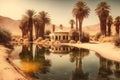 Oasis in the desert. Neural network AI generated