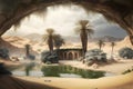 Oasis in the desert. Neural network AI generated