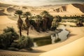 Oasis in the desert. Neural network AI generated