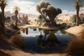 Oasis in the desert. Neural network AI generated