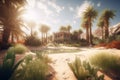 Oasis desert palm tree. Generate Ai