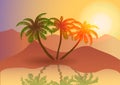 Oasis in the desert at sunset. Royalty Free Stock Photo