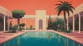 Oasis: A Dream-like Imagery Of A Pool Surrounded By Palm Trees